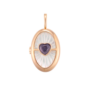 Iolite & Mother of Pearl Gold Locket Pendant - Love Magic