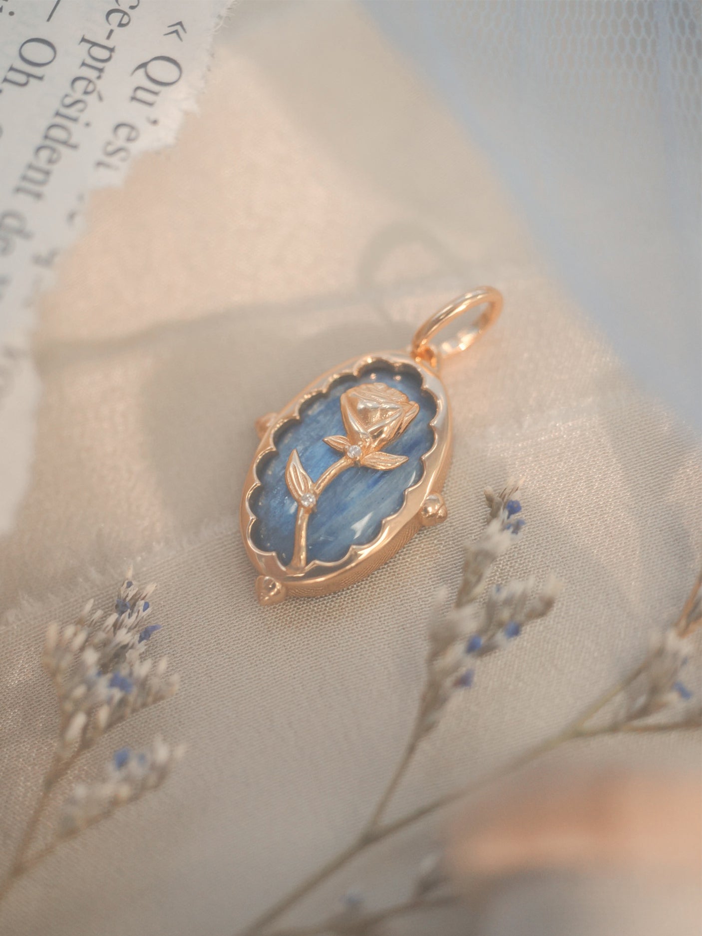 Kyanite Gold Pendant - The Rose | LOVE BY THE MOON