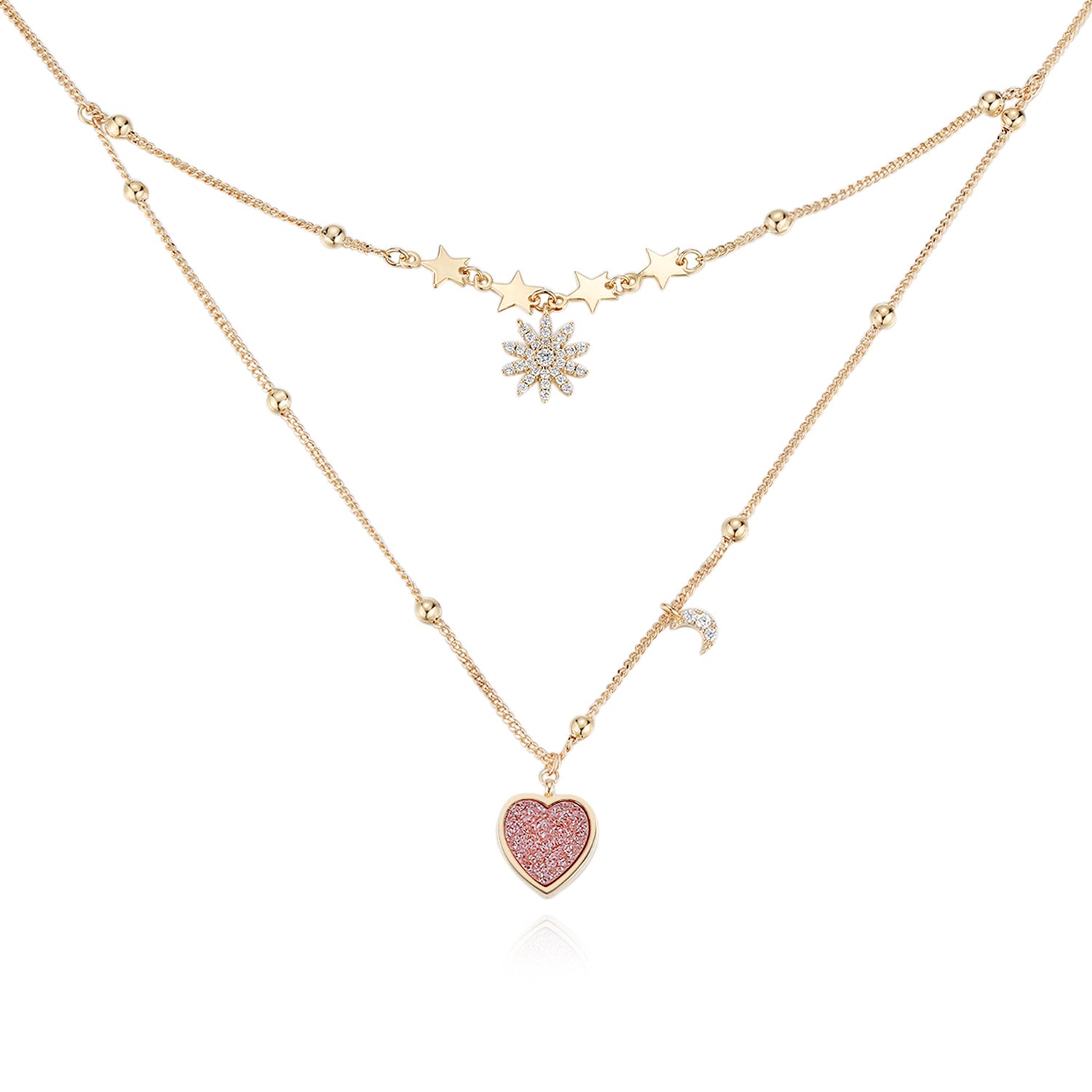 Pink Druzy Gold Layered Necklace - Love Note