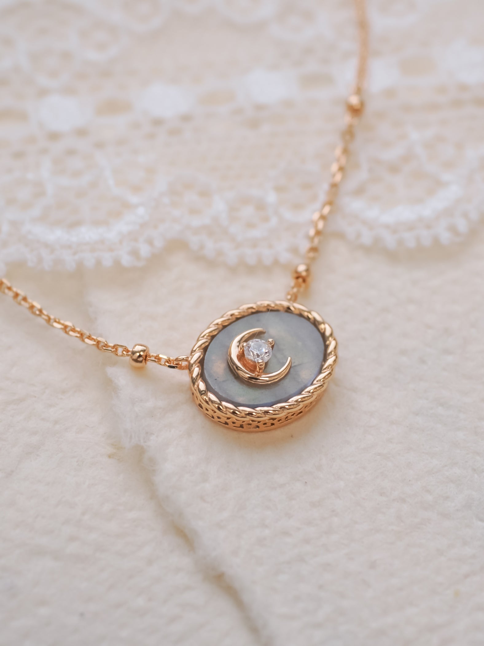 Labradorite Gold Crescent Moon Necklace - Keepsake | LOVE BY THE MOON