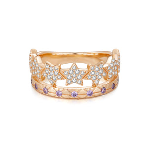 Lavender Gold Star Engraved Ring - Estella