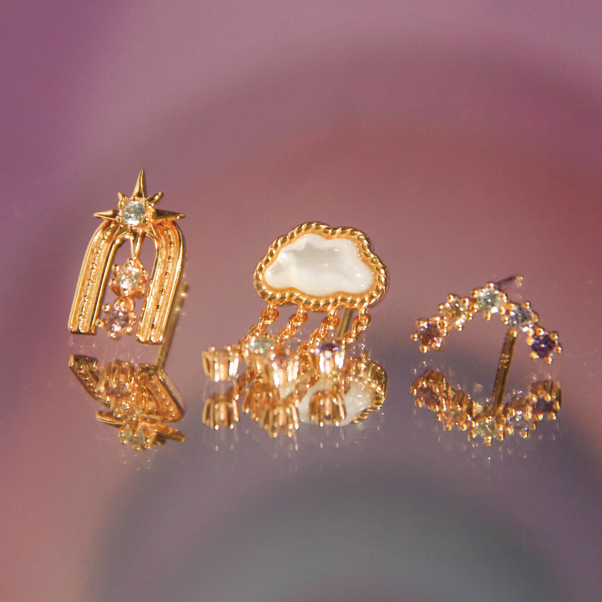 CZ Gold Rainbow Stud Earrings - Pride | LOVE BY THE MOON