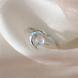 月亮石 鋯石 月形 銀 純銀 戒指