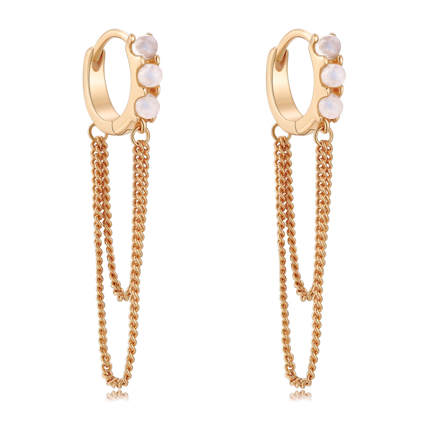 Moonstone Gold Chain Huggie Hoop Earrings | LOVE BY THE MOON