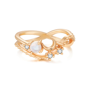 Moonstone Gold Cross Over Ring - Luna | LOVE BY THE MOON