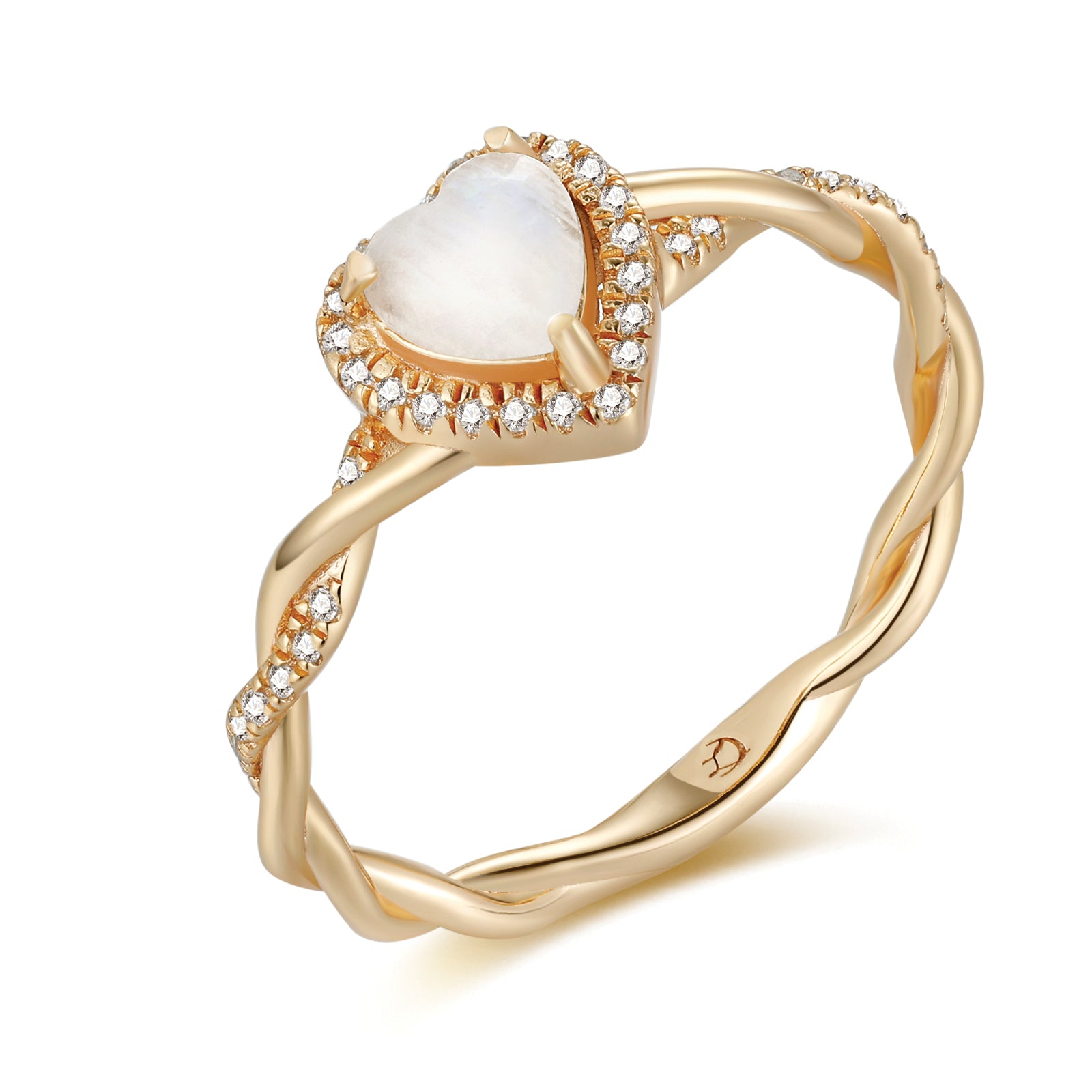 Moonstone Gold Heart Twist Band Ring - True Love | LOVE BY THE MOON