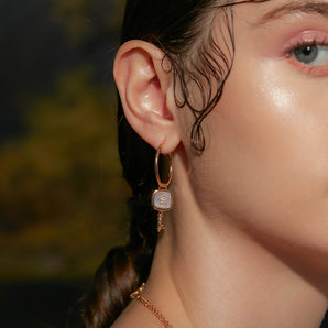 Moonstone Silver Padlock & Key Hoop Earrings - Wanderer | LOVE BY THE MOON