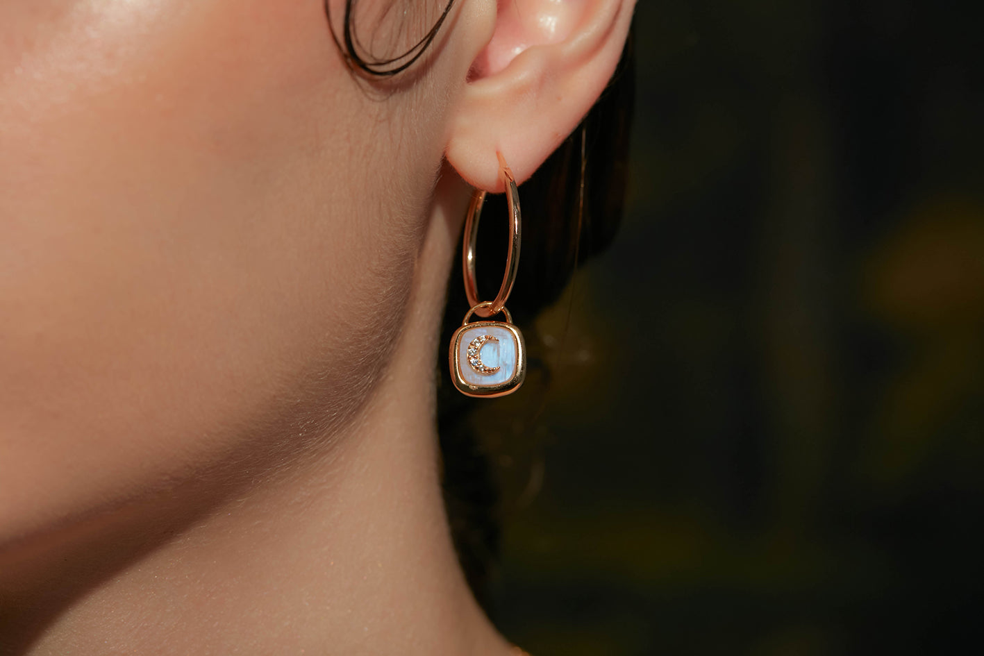 Moonstone Gold Padlock & Key Hoop Earrings - Wanderer | LOVE BY THE MOON