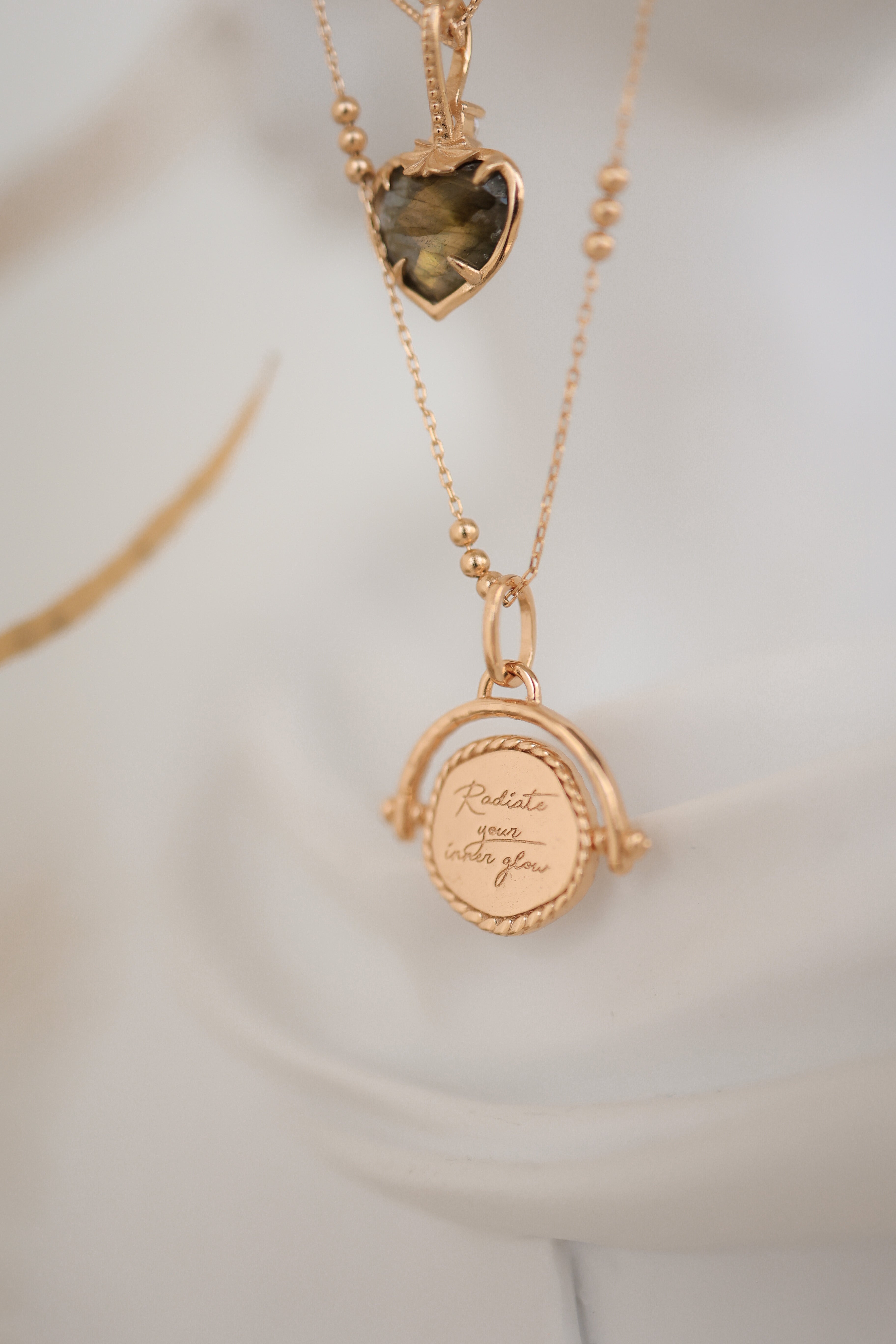 Moonstone Gold Spinning Disc Pendant - Inner Glow | LOVE BY THE MOON