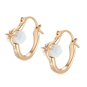 Moonstone Gold Star Huggie Earrings - Magic Stone