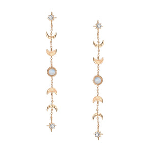 Moonstone Gold Drop Earrings - Moon Phases