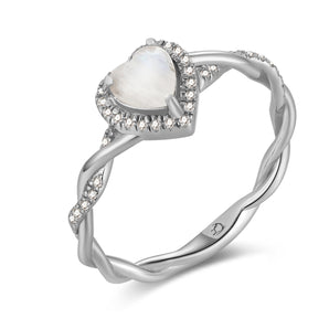 Moonstone Silver Heart Twist Band Ring - True Love