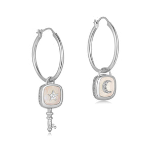 Moonstone Silver Padlock & Key Hoop Earrings - Wanderer | LOVE BY THE MOON