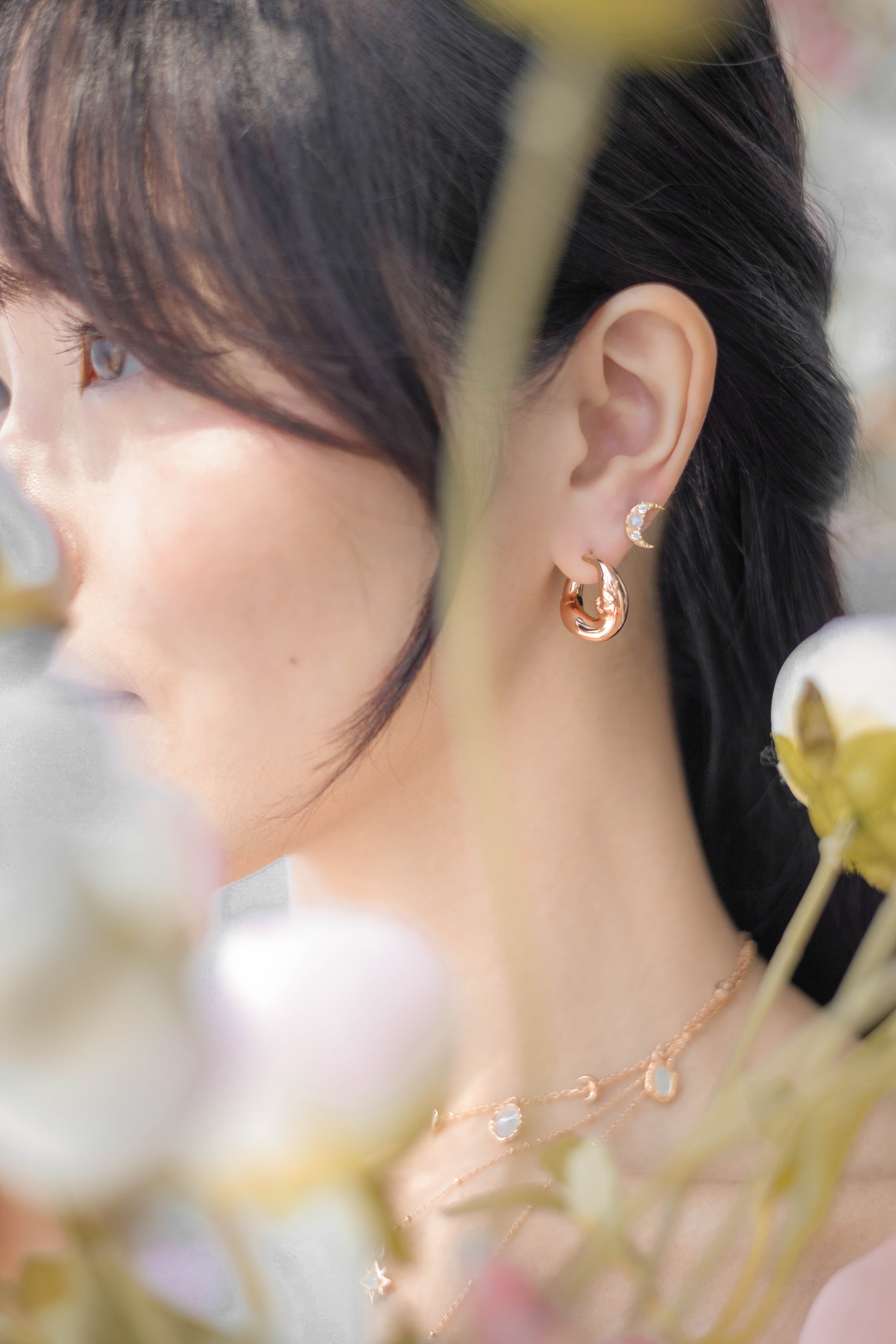 Moonstone Gold Moon Stud Earrings - Mona | LOVE BY THE MOON