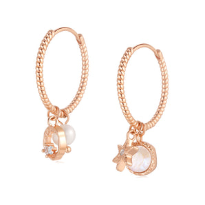 Moonstone & Freshwater Pearl Gold Dainty Hoop Earrings	- Moonlight | LOVE BY THE MOON