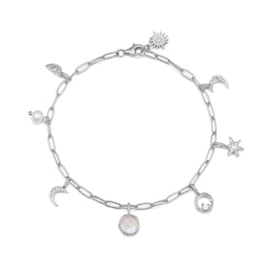 Moonstone & Freshwater Pearl Silver Link Bracelet - Moonlight | LOVE BY THE MOON