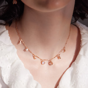 Moonstone & Freshwater Pearl Gold Dainty Choker - Moonlight | LOVE BY THE MOON