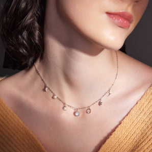 Moonstone & Freshwater Pearl Silver Dainty Choker - Moonlight | LOVE BY THE MOON