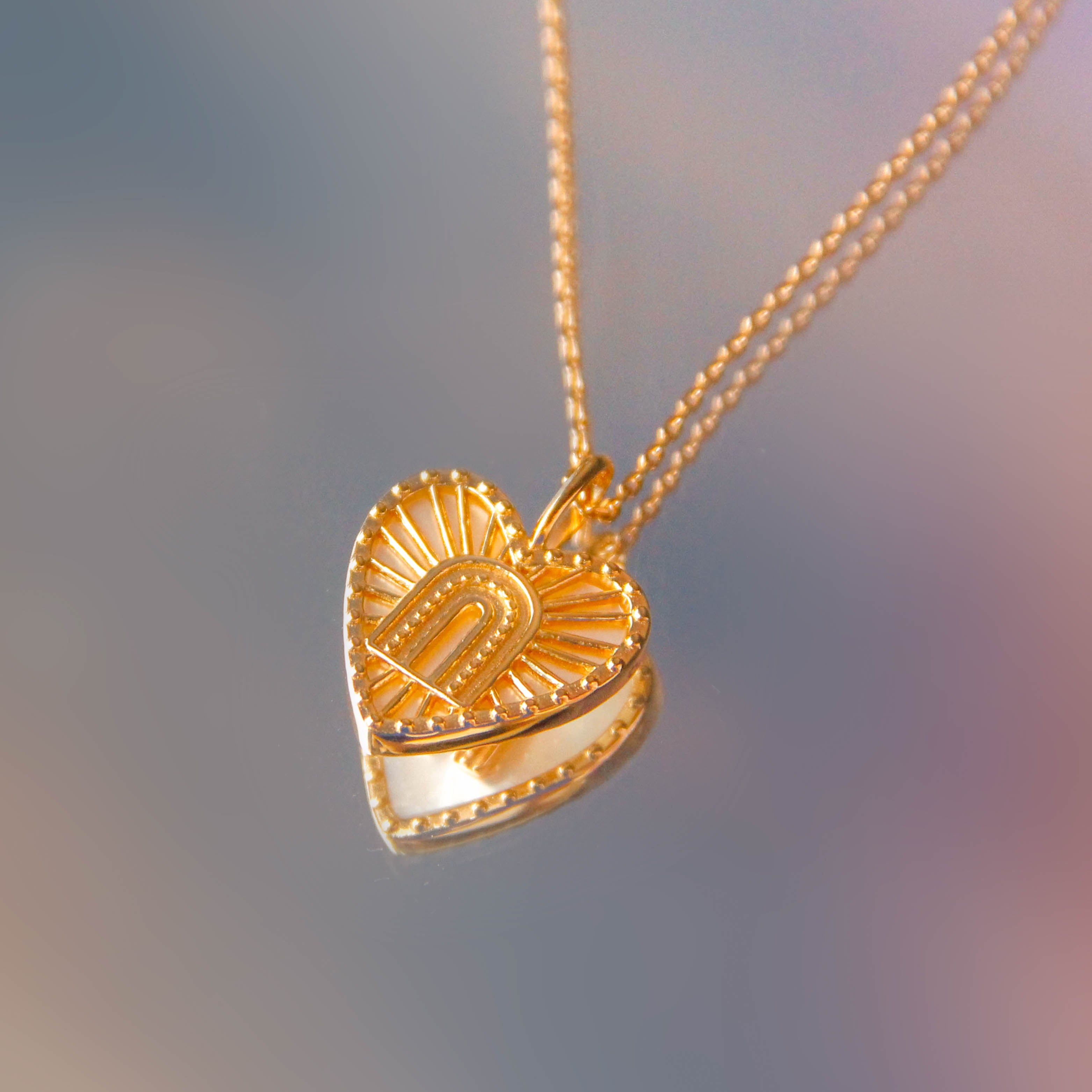 Mother of Pearl Gold 2 Sided Heart Pendant - Joy | LOVE BY THE MOON