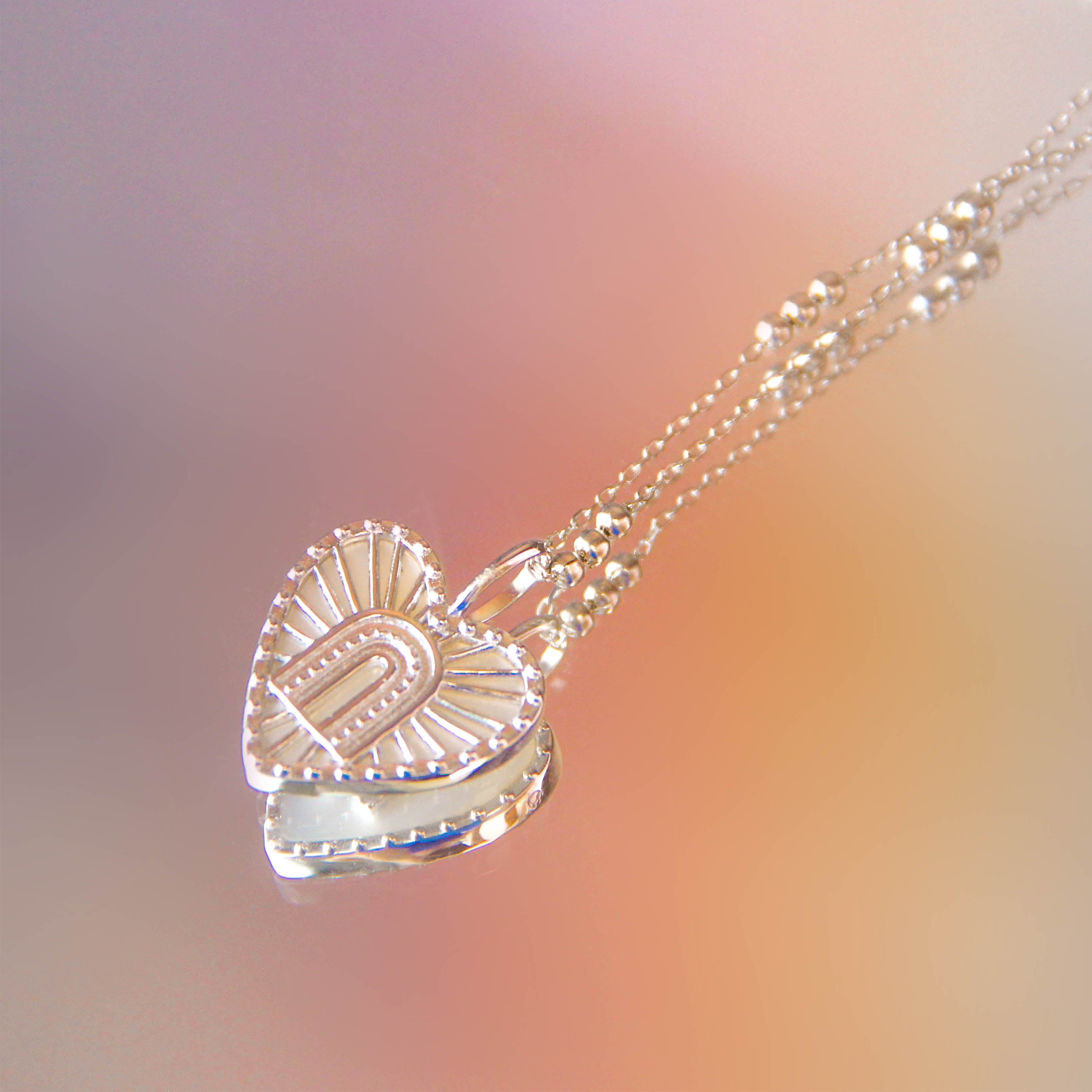 Mother of Pearl Silver 2 Sided Heart Pendant - Joy | LOVE BY THE MOON
