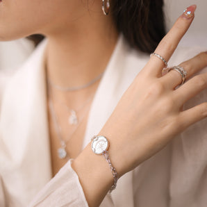 Mother of Pearl Silver Disc Bracelet - Moon Garden | LOVE BY THE MOON
