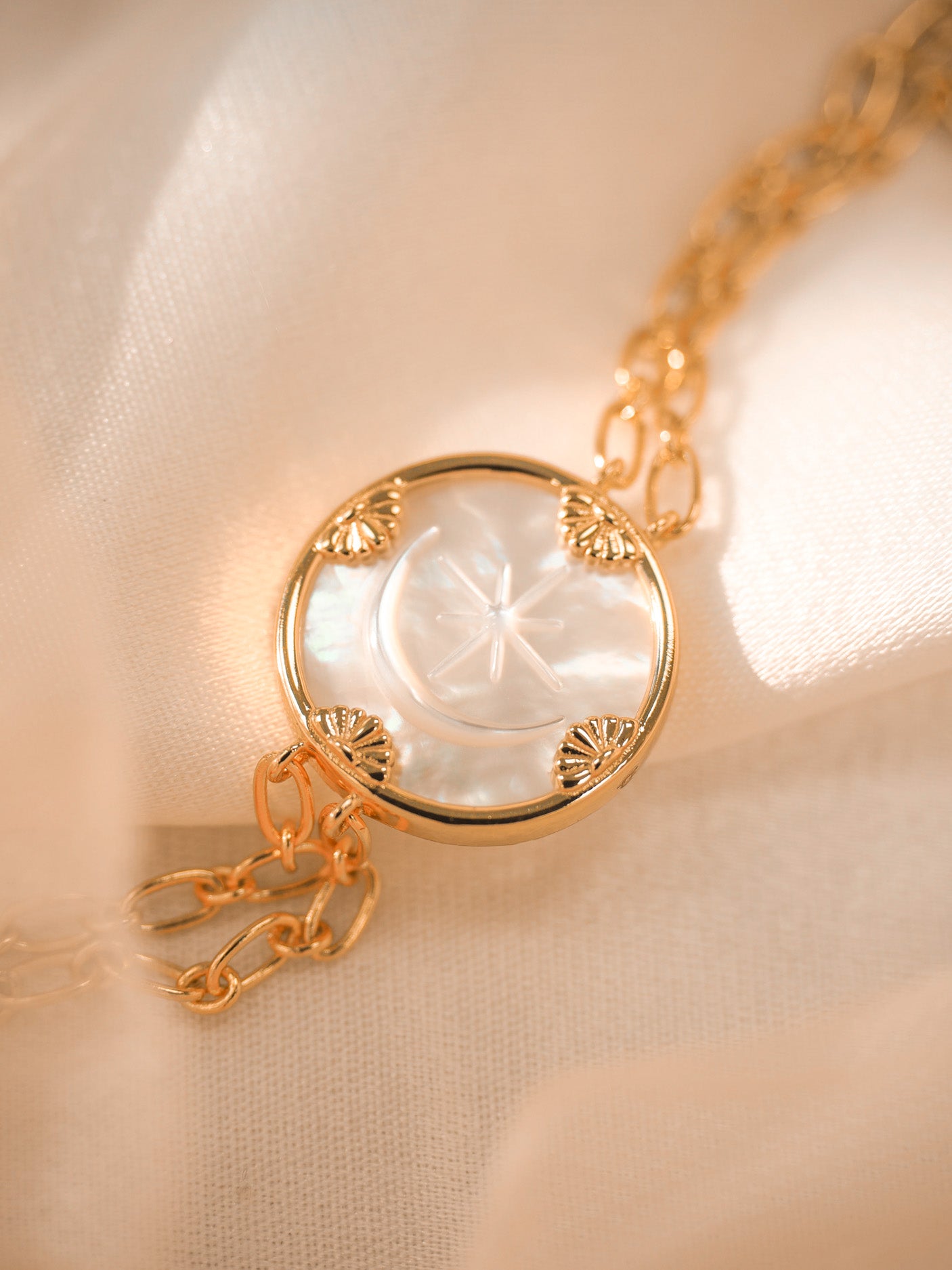 Mother of Pearl Gold Disc Bracelet - Moon Garden | LOVE BY THE MOON