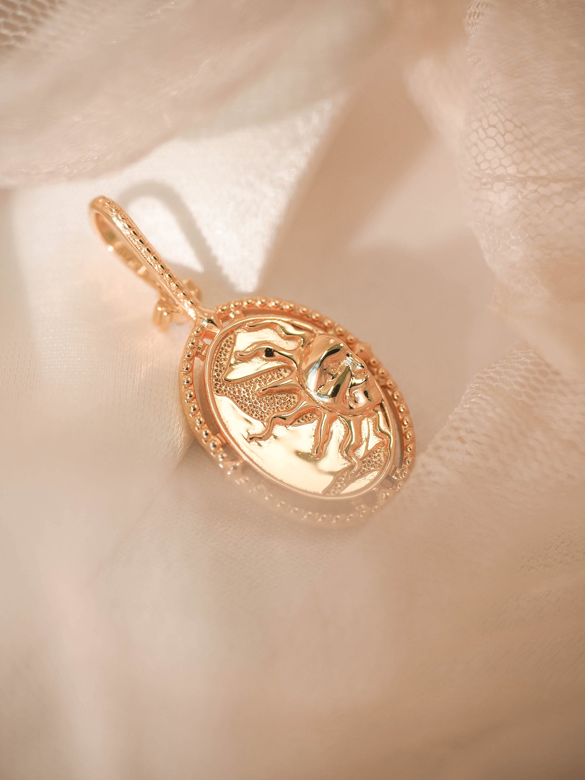 Mother of Pearl Gold Double-Sided Sun & Moon Pendant - Moon Child | LOVE BY THE MOON