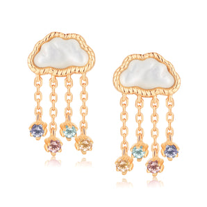 Mother of Pearl Gold Cloud Stud Earrings - Rainfall | LOVE BY THE MOON