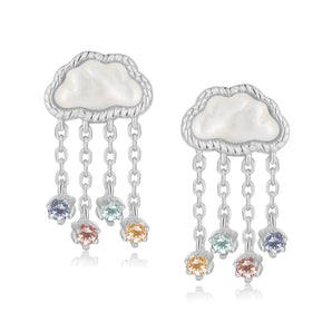Mother of Pearl Silver Cloud Stud Earrings - Rainfall