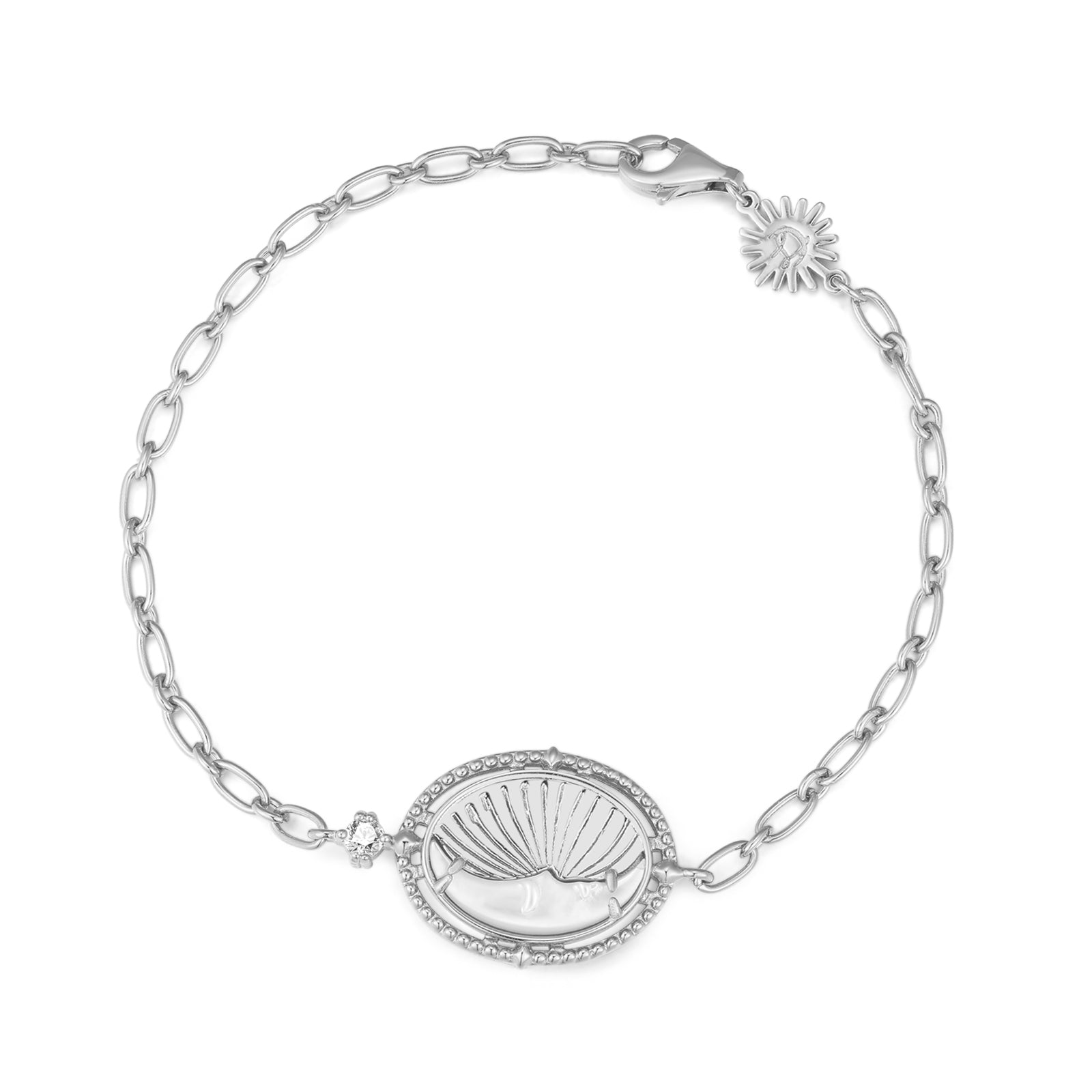 Mother of Pearl Silver Double-Sided Sun & Moon Bracelet - Moon Child | LOVE BY THE MOON