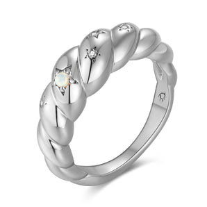 Opal Silver Star Croissant Ring - Little Star