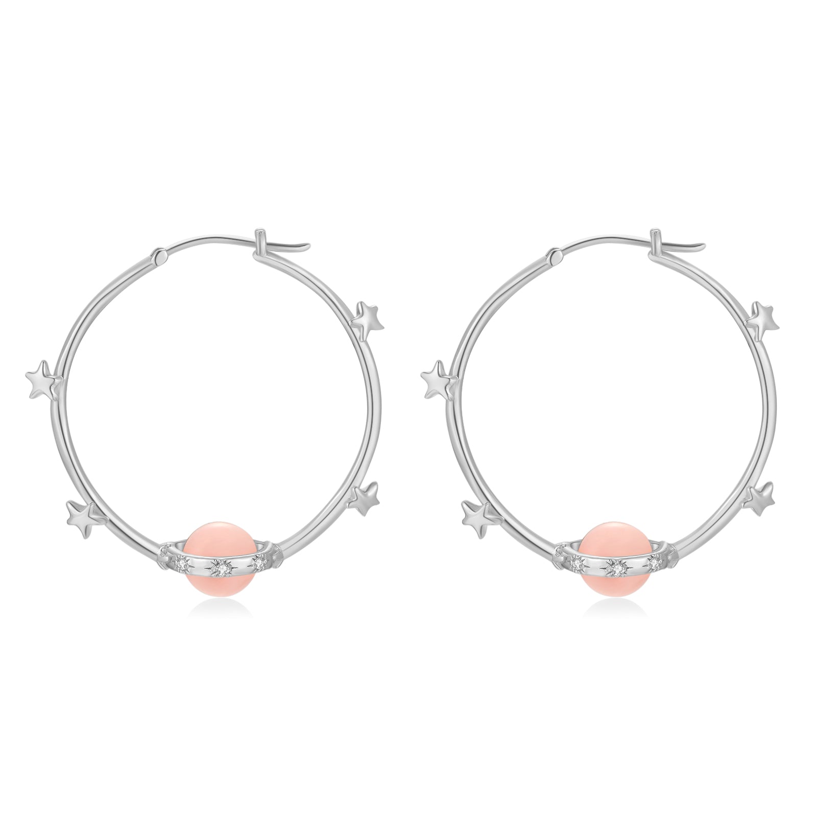 Pink Opal Silver Hoop Earrings - Anahata | LOVE BY THE MOON