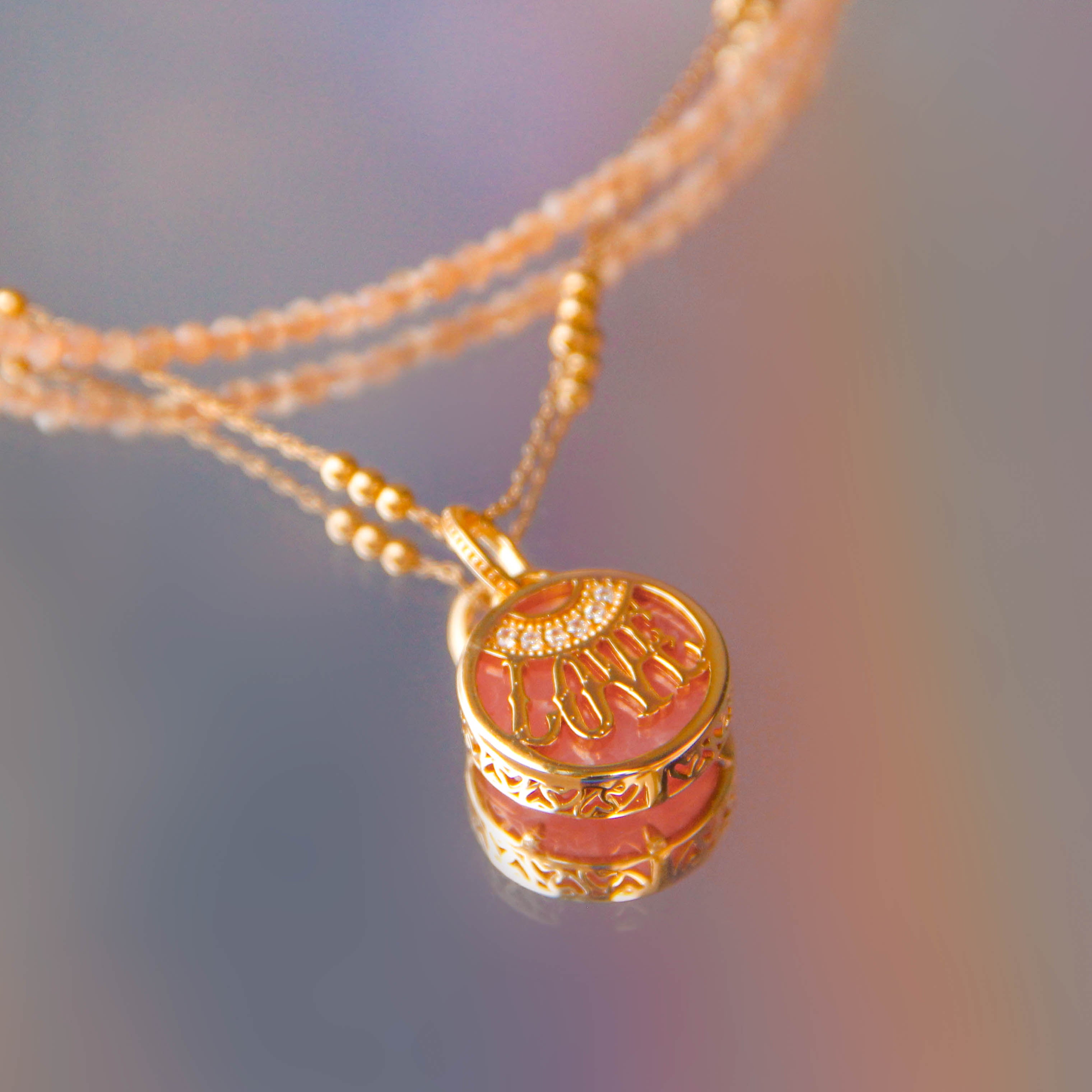 Rhodochrosite Gold Disc Pendant - Soulmate | LOVE BY THE MOON