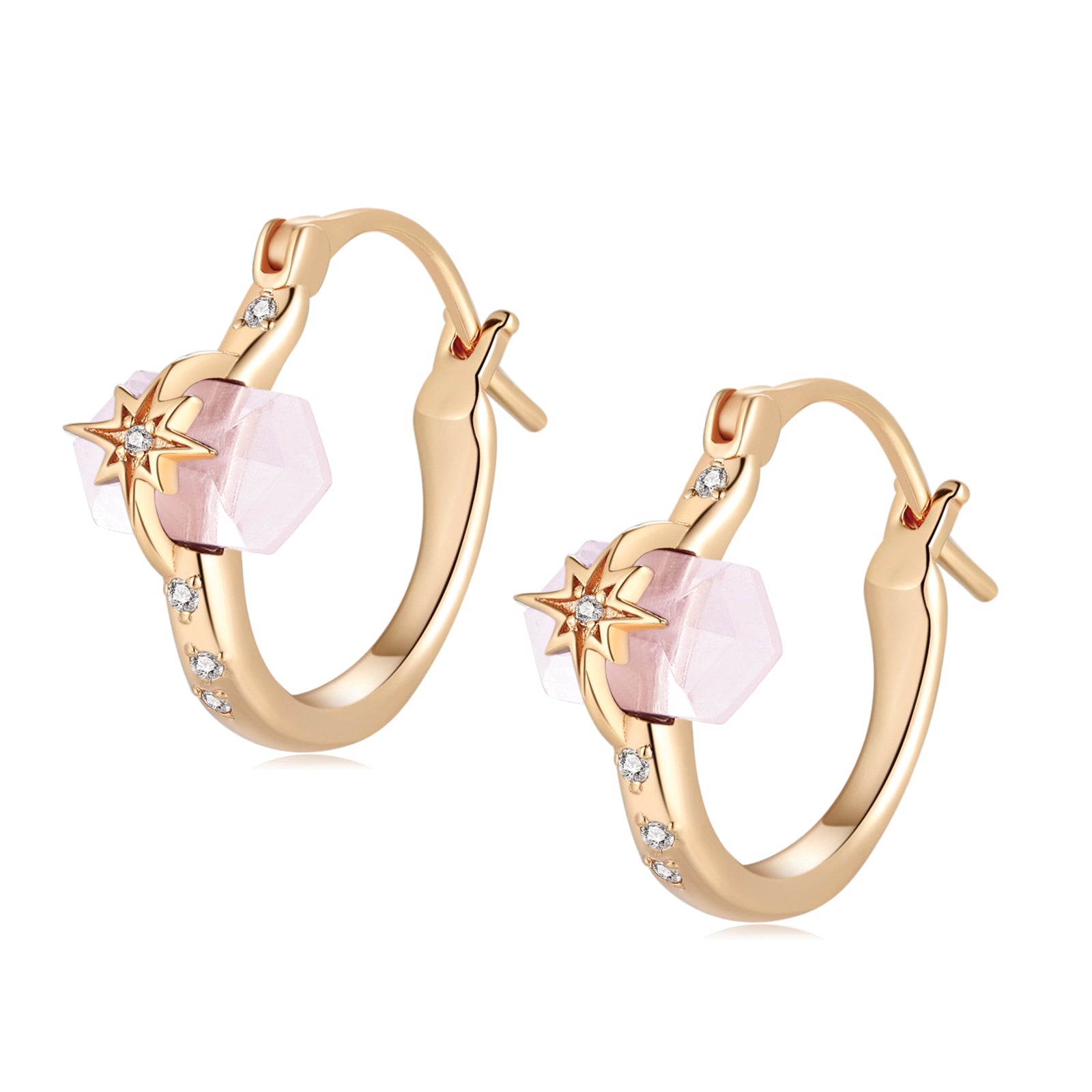 Rose Quartz Gold Star Huggie Earrings - Magic Stone