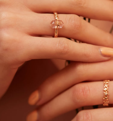 Rose Quartz Gold Star Ring - Magic Stone