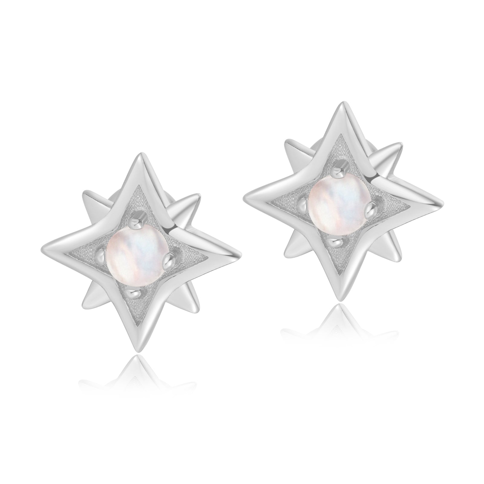 Moonstone Silver Star Stud Earrings - Astra | LOVE BY THE MOON