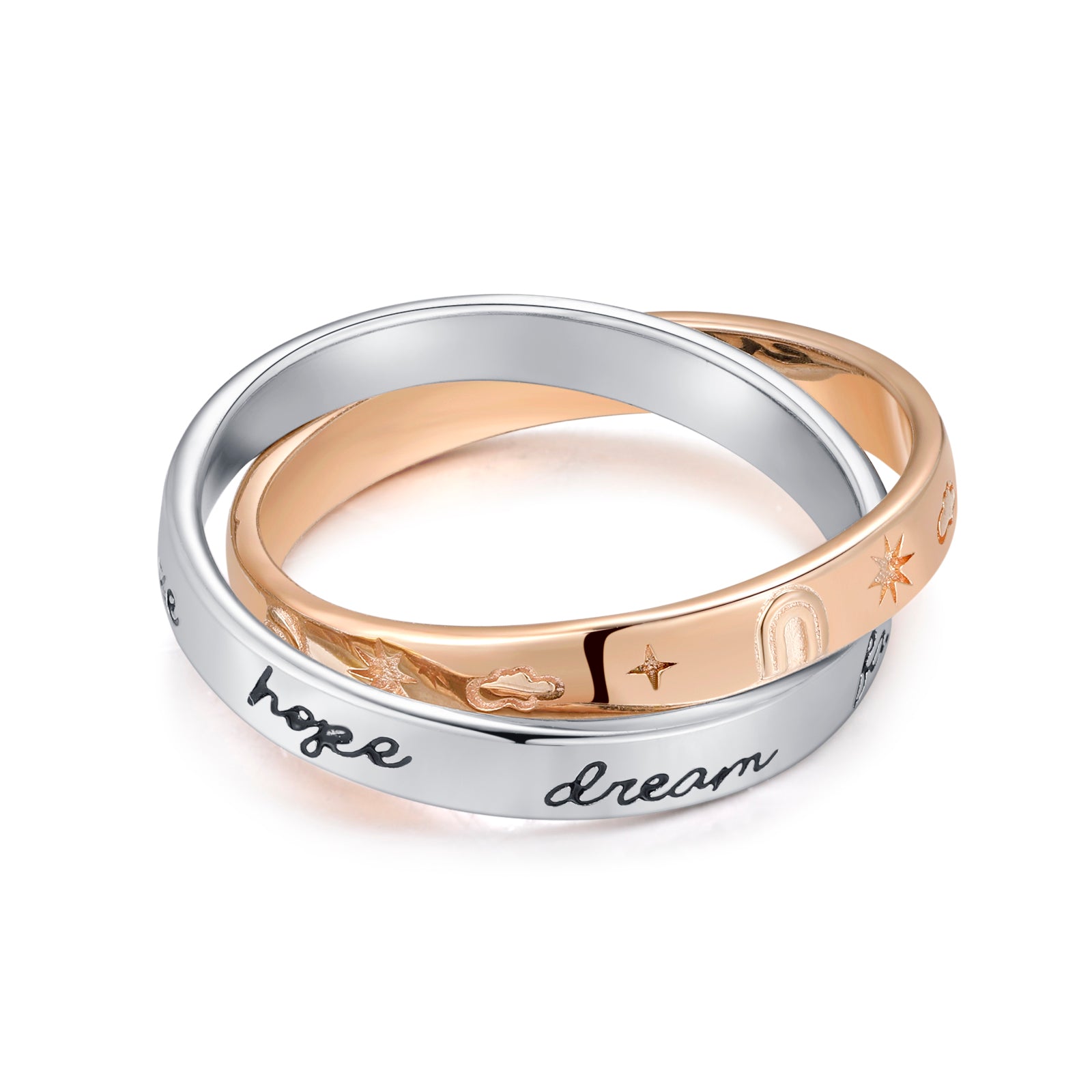 Two-tone Engraved Intercross Ring - Belief | LOVE BY THE MOON
