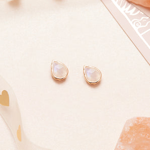 Moonstone Gold Pear-Shaped Earrings - Lindy | LOVE BY THE MOON