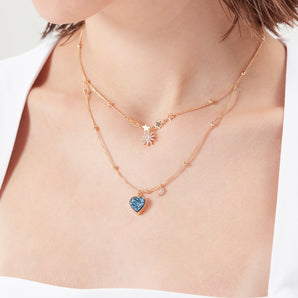 Blue Druzy Silver Layered Necklace - Love Note