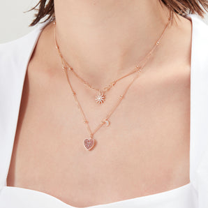 Pink Druzy Gold Layered Necklace - Love Note